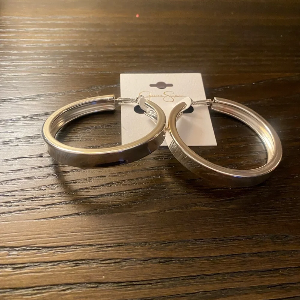 NEW Jessica Simpson thick silver hoop earrings